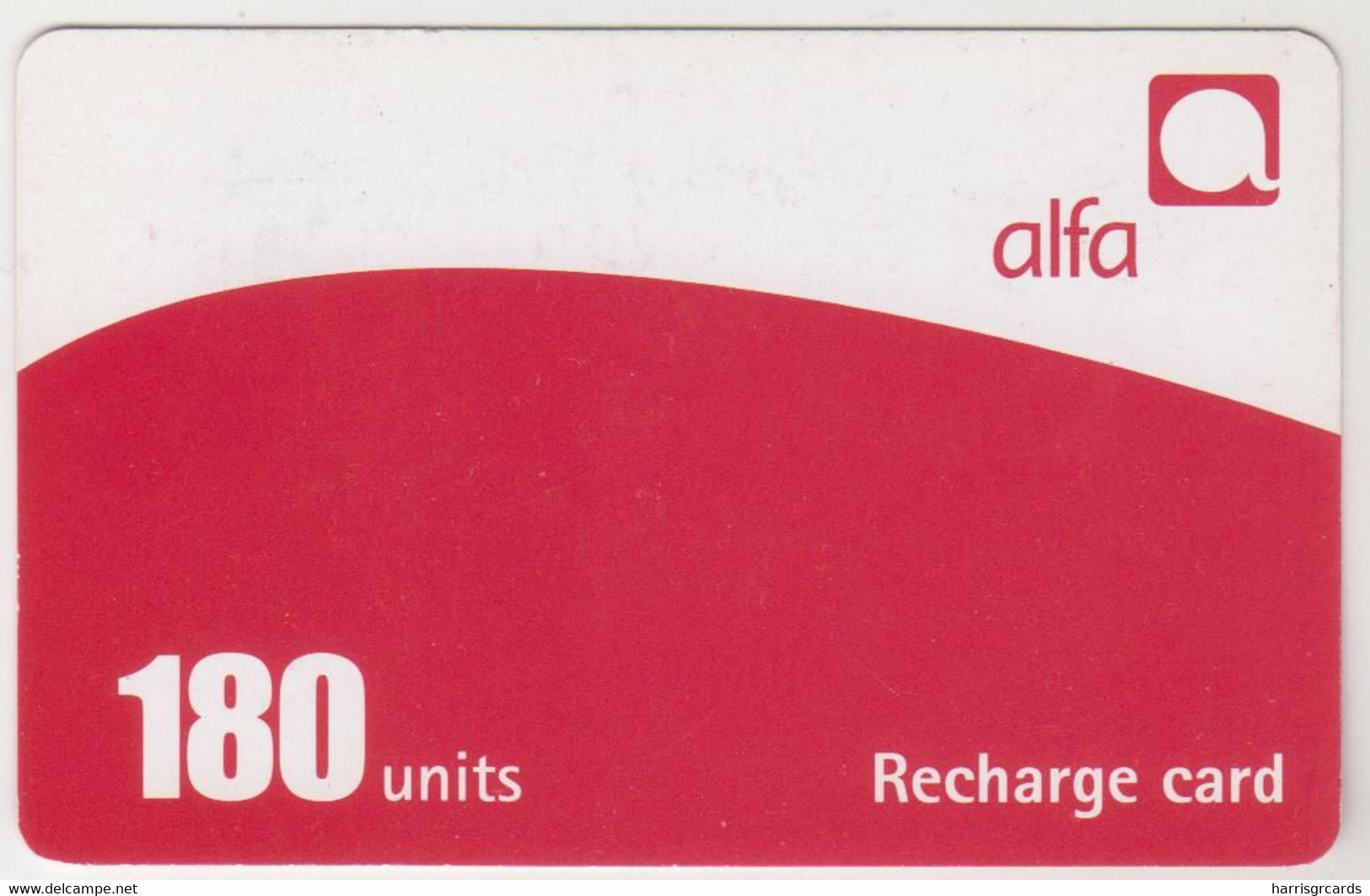 LEBANON - Alfa (white/red), Recharge Card 180 Units(matt Surface), Exp.date 15/03/06, Used - Libano