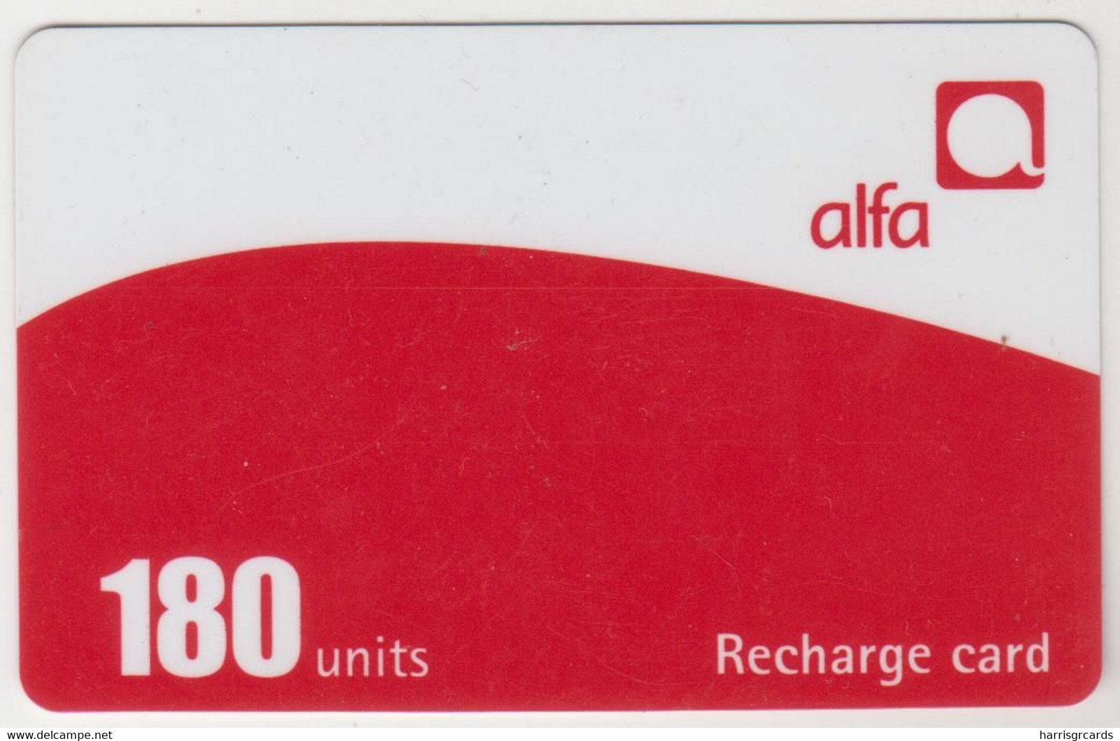 LEBANON - Alfa (white/red), Recharge Card 180 Units(glossy Surface), Exp.date 14/05/06, Used - Liban