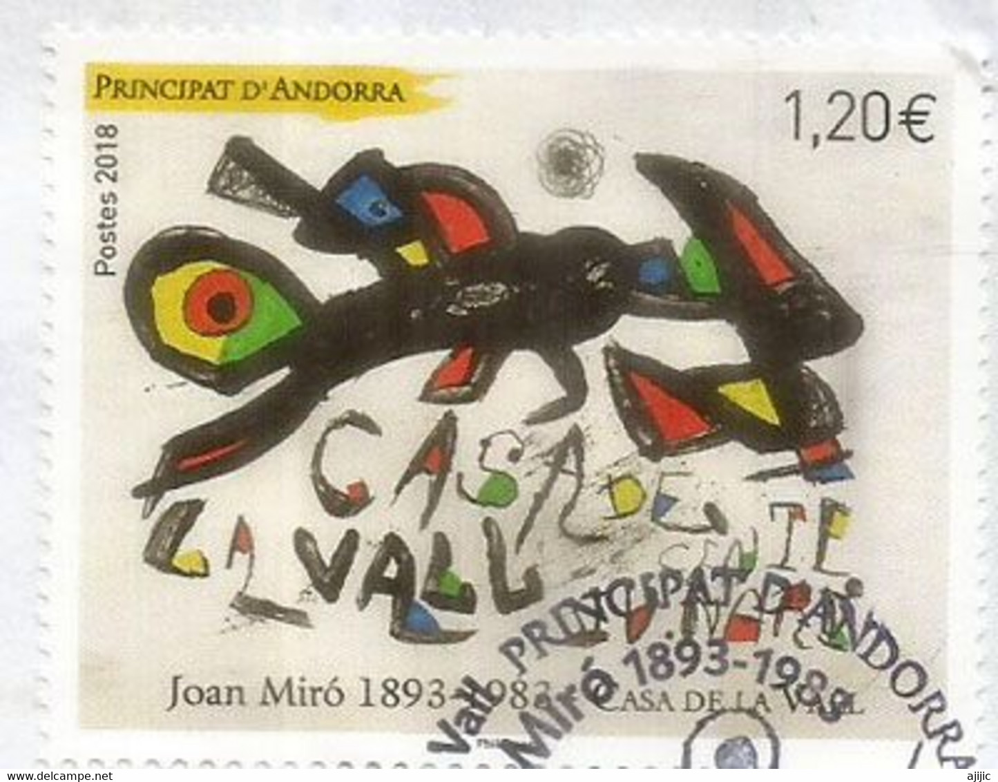 Tableau Joan Miro "Casa De La Vall", Un Timbre Oblitéré.1 ère Qualité, Année 2018 - Gebraucht