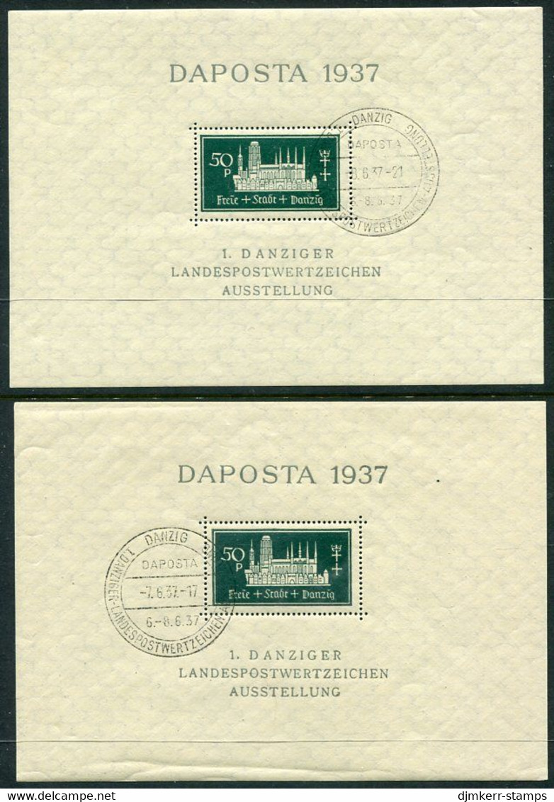 DANZIG 1937 DAPOSTA Exhibition Postage Block In Both Shades, Used.  Michel Block 1a+b - Ungebraucht