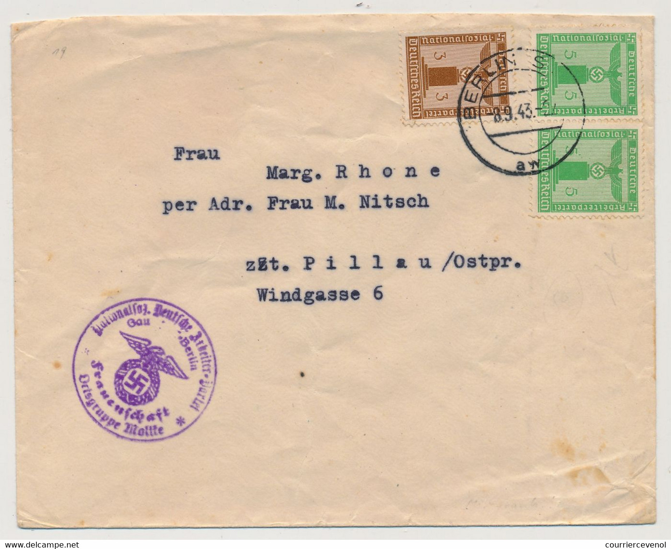 ALLEMAGNE - Lettre Depuis BERLIN, 1943, Cachet Administratif Allemand .... Deutscher Arbeiter ... - Dienstzegels