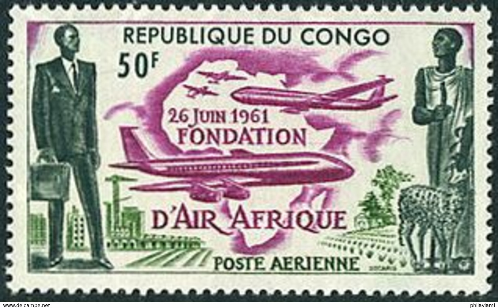 Congo Brazzaville République 1961 Création Air Afrique Boeing 707 - Airplanes