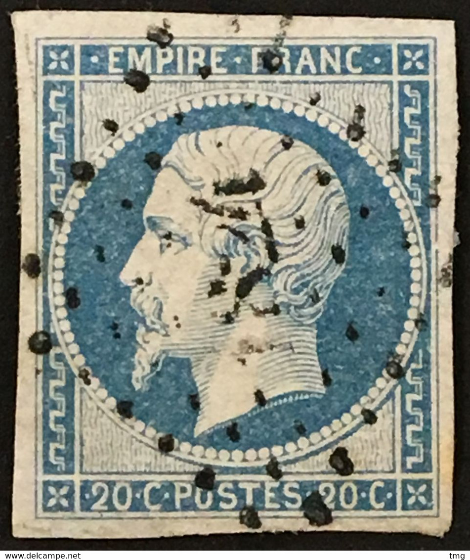 YT 14Af 20c Bleu Laiteux LPC 1824 Macon Saône-et-Loire TTB (°) Obl 1853-60 (12+1,4 Euros) – Ciel - 1853-1860 Napoléon III