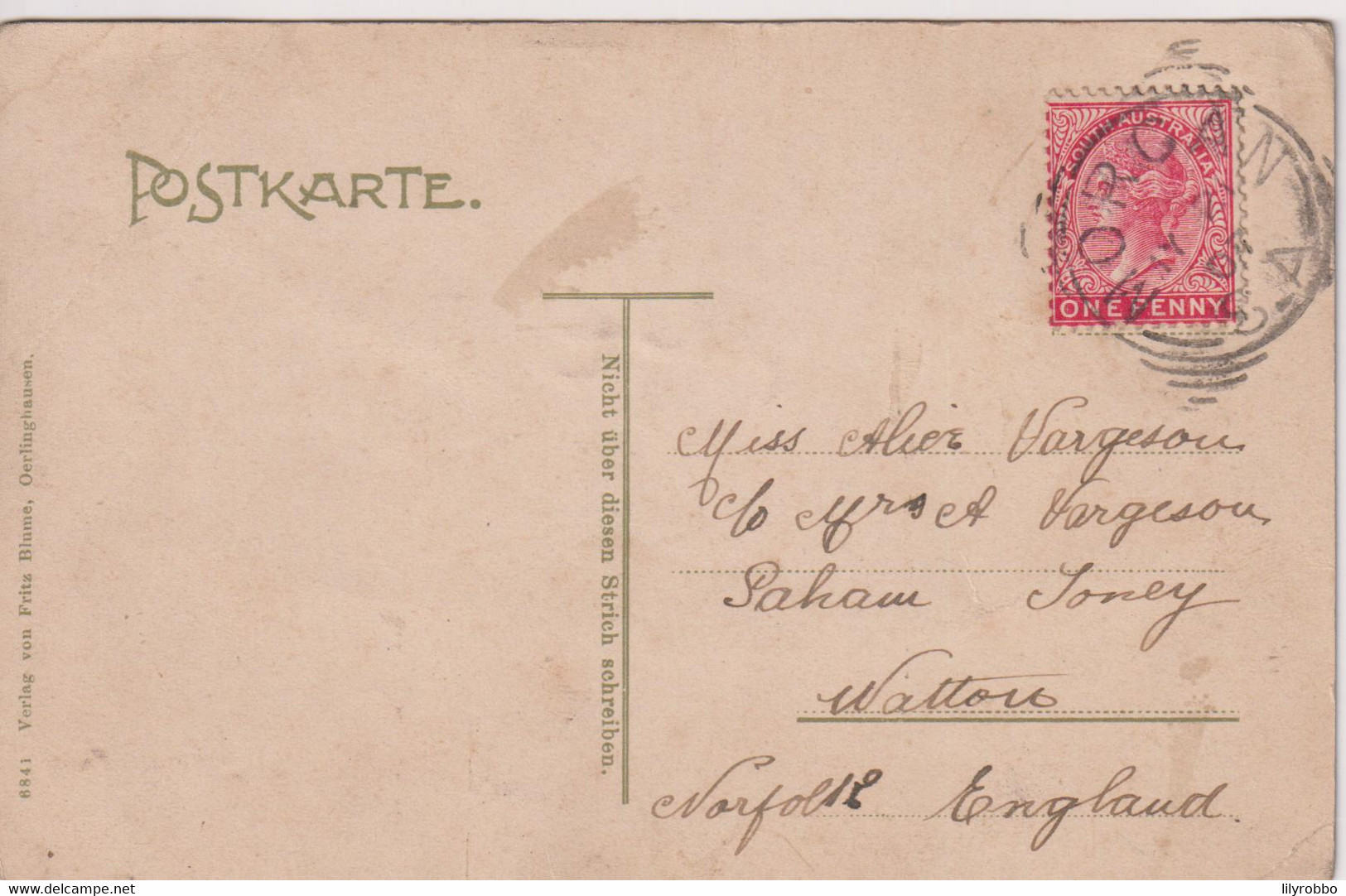 GERMANY - Oerlinghausen - VG MORGAN SA Postmark And South Australia Stamp Australia 1907 - Oberhausen