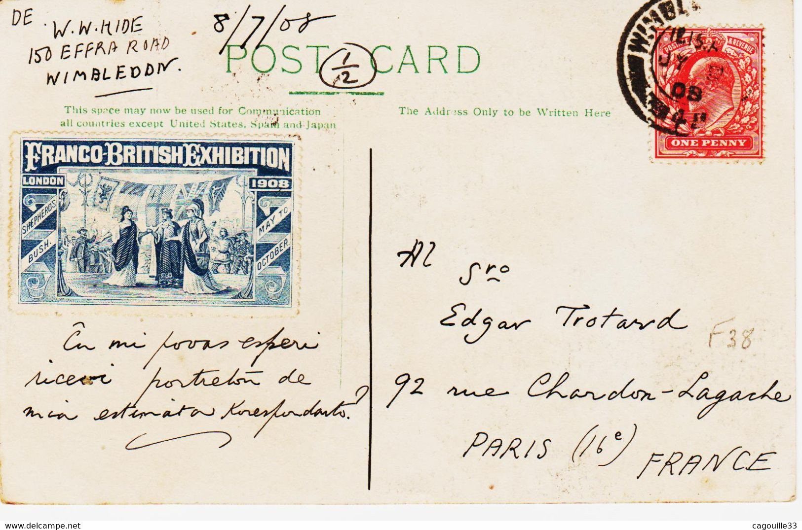 Grande Bretagne, De Wilbedom En 1908 , Vignette De "franco British Exhibition " - Marcofilia