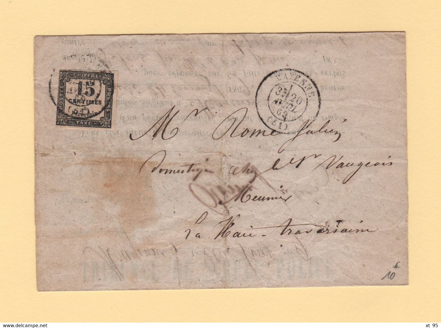 Mayenne - 51 - 20 Avril 1869 - Tribunal De Police - Tapage Injurieux - Timbre Taxe - 1859-1959 Cartas & Documentos
