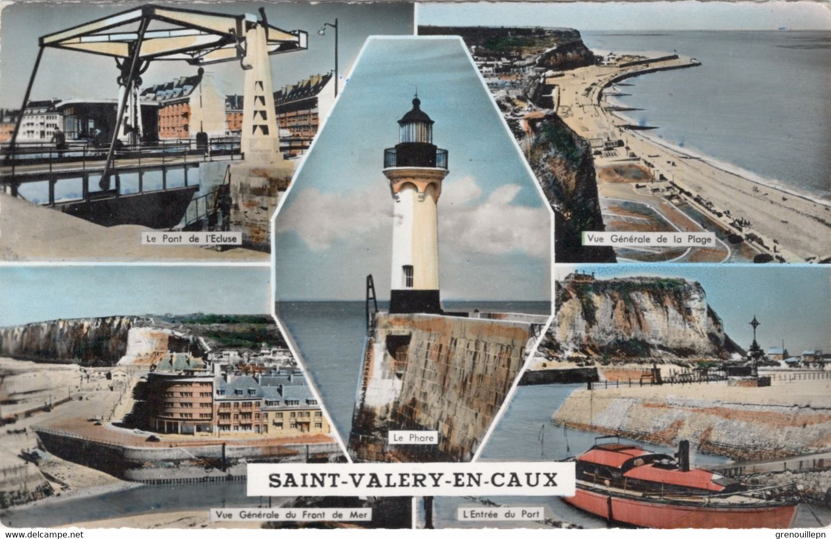 CPA 76 SAINT VALERY EN CAUX Multi Vues : Le Phare, Le Port, Vues Générales, Le Pont De L'Ecluse 1957 - Saint Valery En Caux