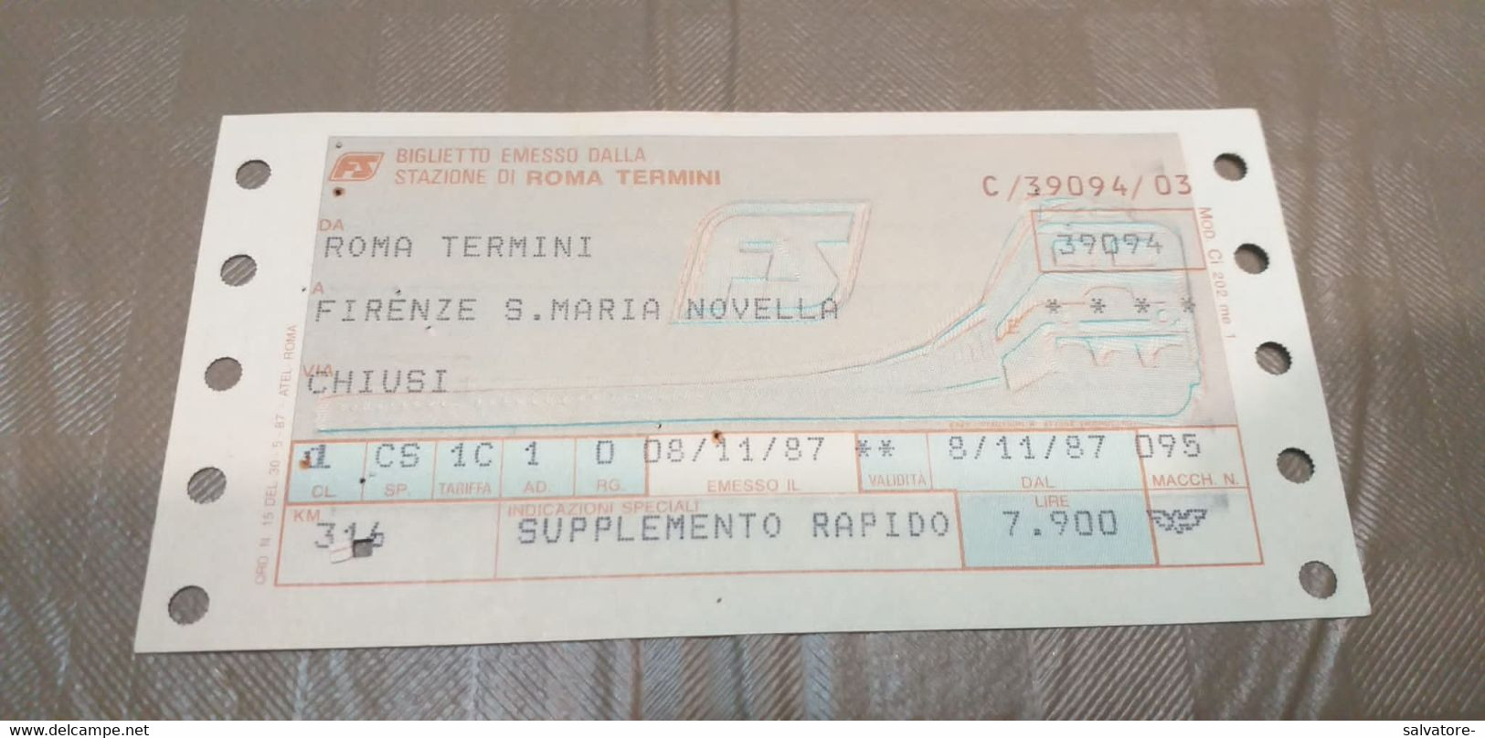 BIGLIETTO DA  ROMA TERMINI A FIRENZE S.M.N 1987 - Europa