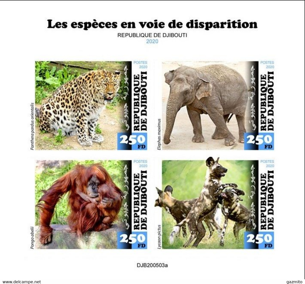 Djibouti 2020, Animals In Danger, Wild Cat, Gorilla, 4val In BF IMPERFORATED - Scimmie