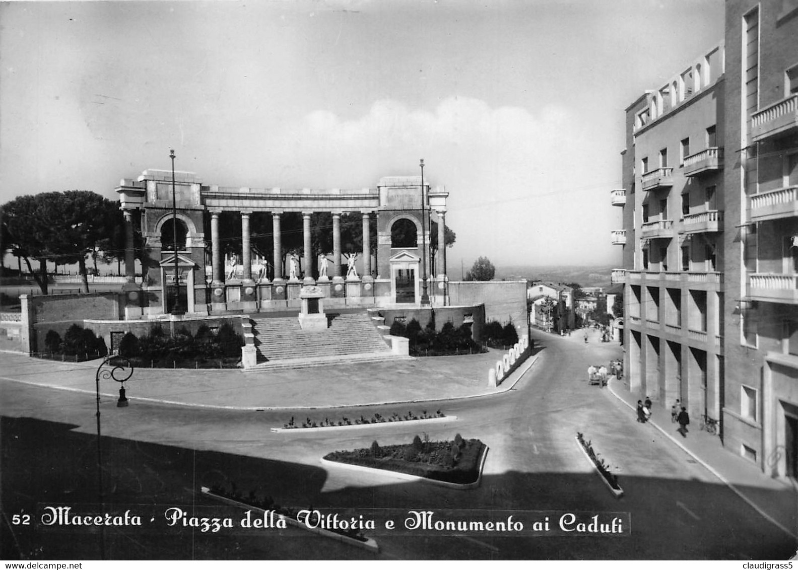 1892"MACERATA-PIAZZA DELLA VITTORIA E MONUMENTI AI CADUTI"ANIMATA ANNI 1955 Cartolina Originale - Macerata