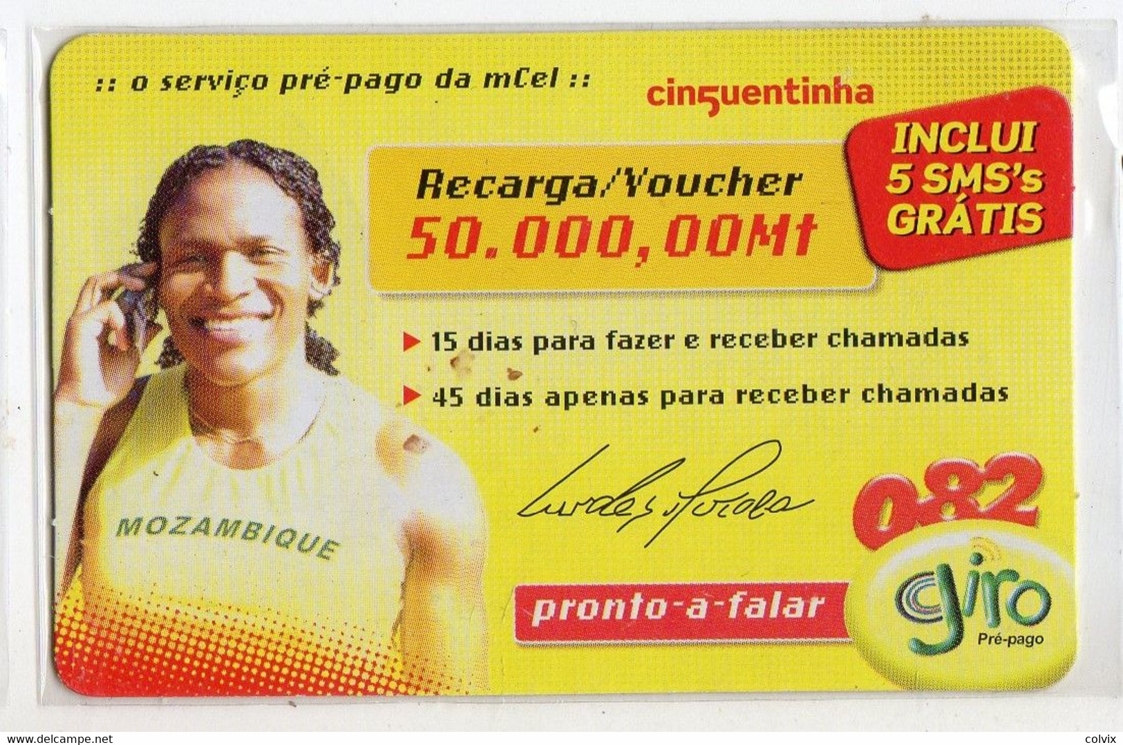 MOZAMBIQUE RECHARGE GIRO 50 000 MT LURDES MUTOLA Année 2006 Athlète Mozambicaine, Spécialiste Des Courses De Demi-fond - Mozambique