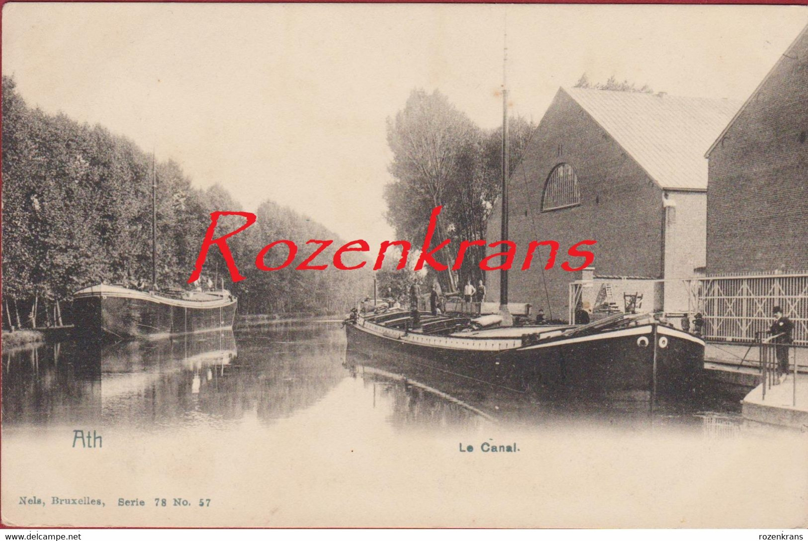 Ath Henegouwen Le Canal Peniche Barge Binnenschip Binnenscheepvaart Geanimeerd Animee CPA TOPKAART ZELDZAAM RARE - Ath