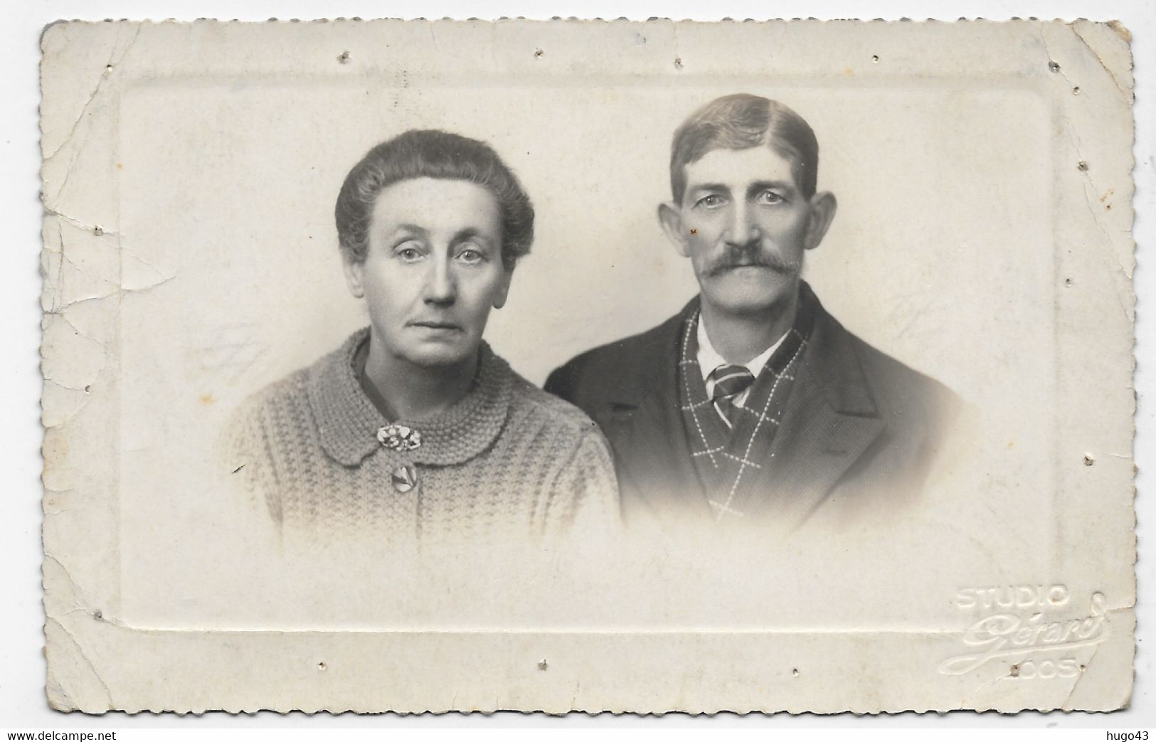 (RECTO / VERSO) COUPLE - Photo STUDIO GERARD A LOOS - CARTE PHOTO  ABIMEE FORMAT CPA NON VOYAGEE - 59 - Loos Les Lille