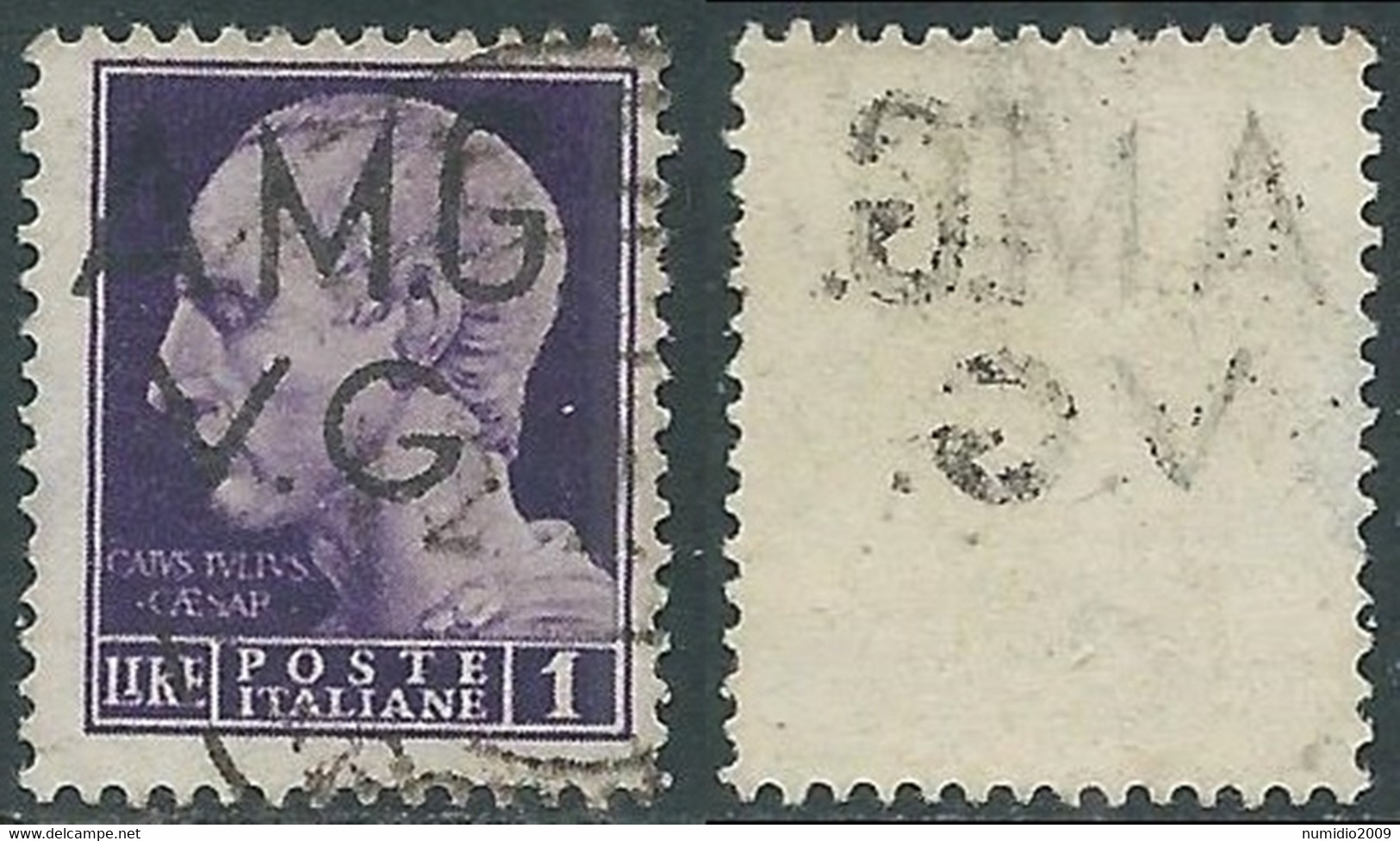 1945-47 TRIESTE AMG VG USATO IMPERIALE 1 LIRA DECALCO - RB18-5 - Afgestempeld