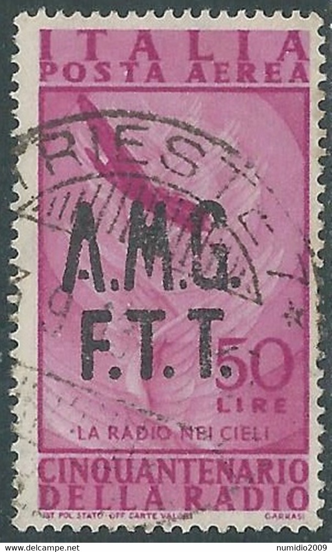 1947 TRIESTE A USATO POSTA AEREA RADIO 50 LIRE - CZ43-3 - Poste Aérienne