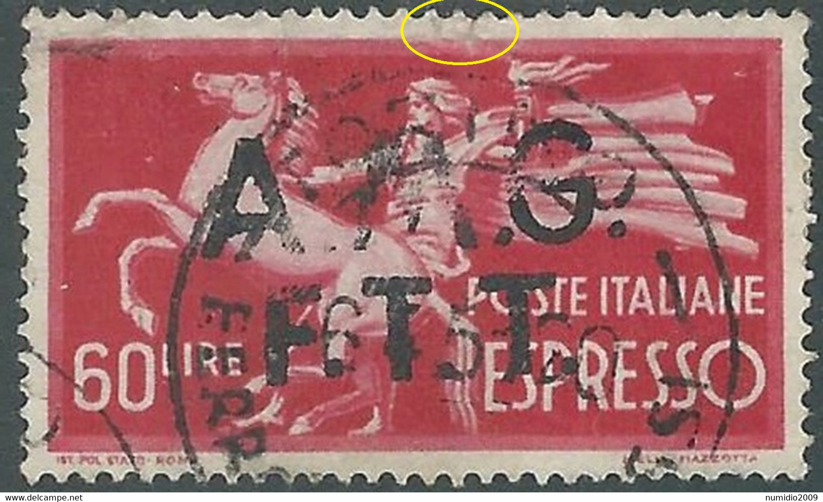 1947-48 TRIESTE A USATO ESPRESSO 60 LIRE VARIETà SOPRASTAMPA - DIFETTOSO CZ34-6 - Posta Espresso