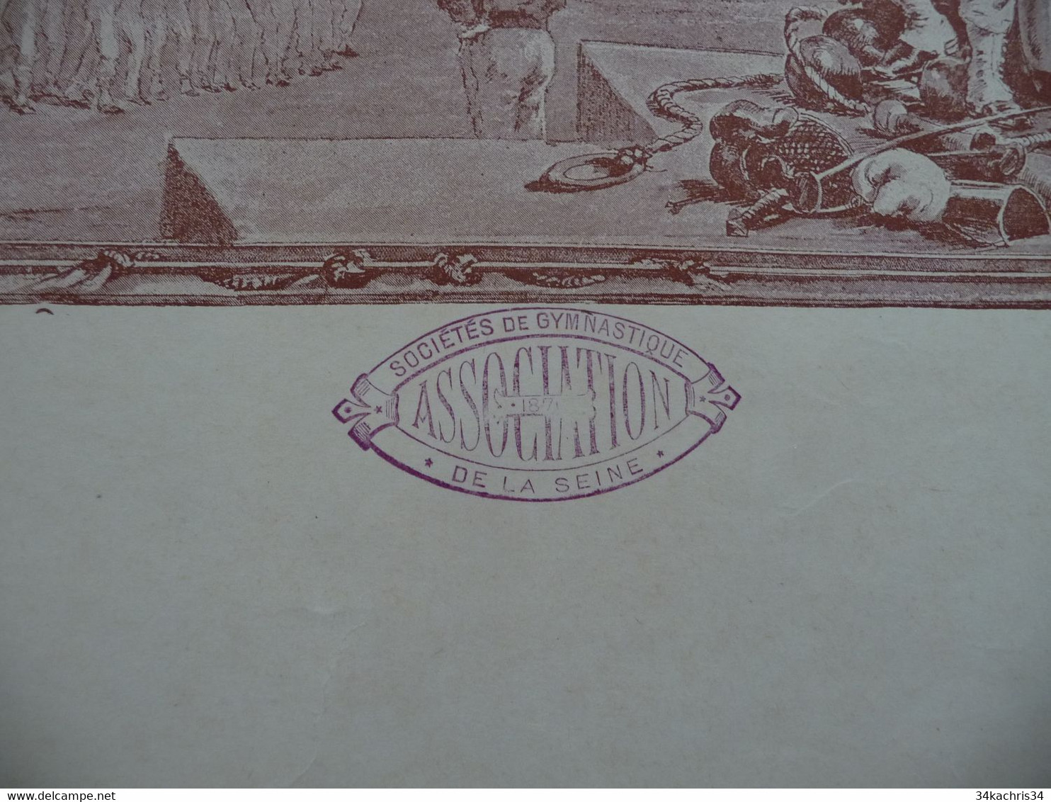 Diplôme Seine 5ème Concours De Gymnastique Illustré Par Paul Merwat 06/11/1887 Prix De Courses 56 X 45 - Diploma's En Schoolrapporten