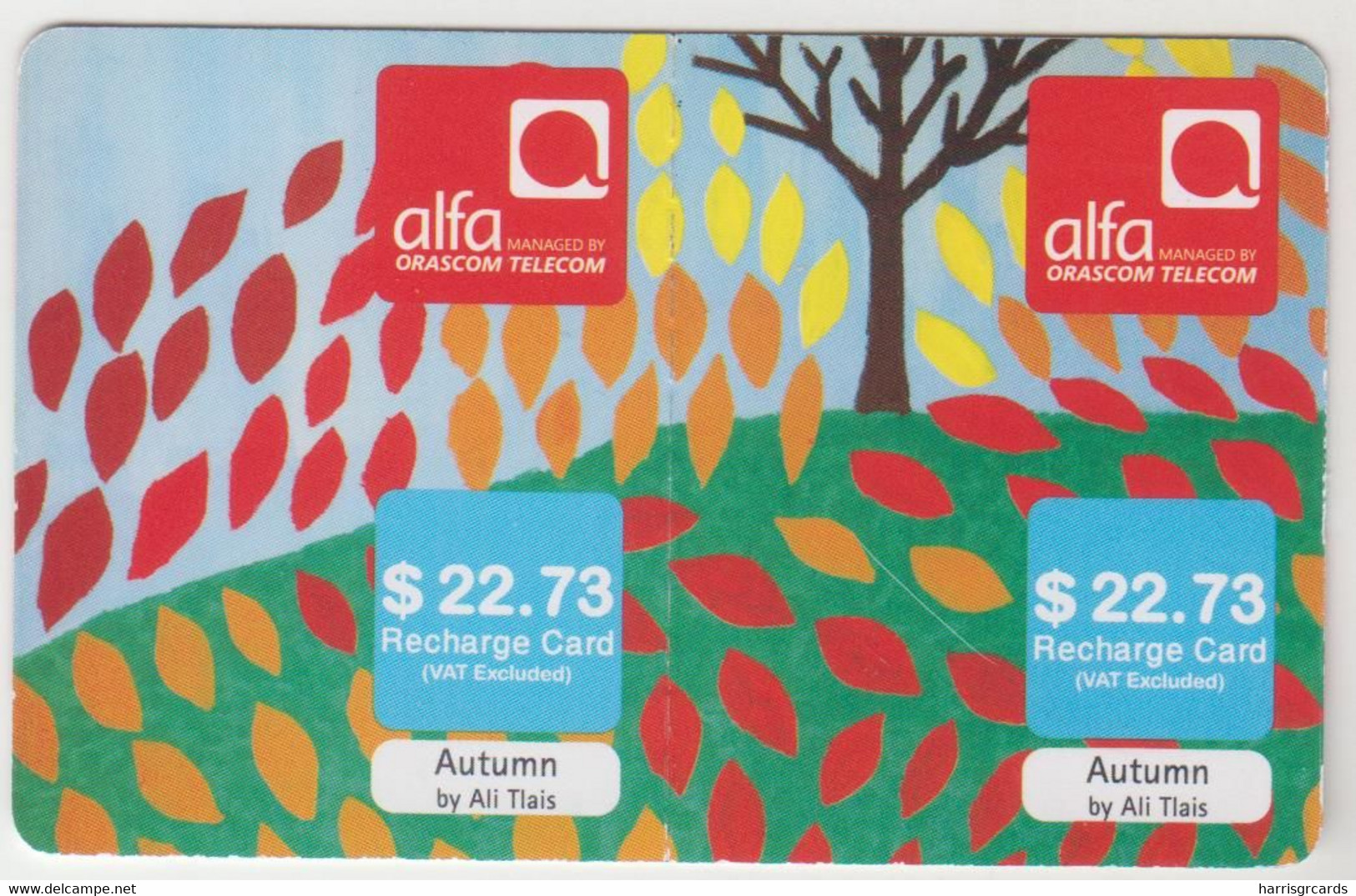 LEBANON - Autumn (Half Size X2) , Alfa Recharge Card 22.073$, Exp.date 30/07/16, Used - Lebanon