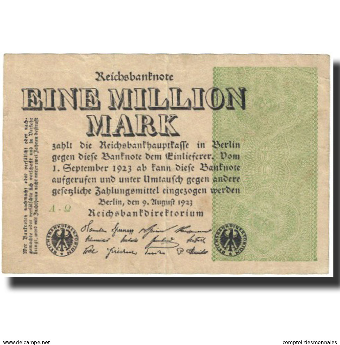 Billet, Allemagne, 1 Million Mark, 1923, 1923-08-09, KM:102a, SPL - 1 Miljoen Mark