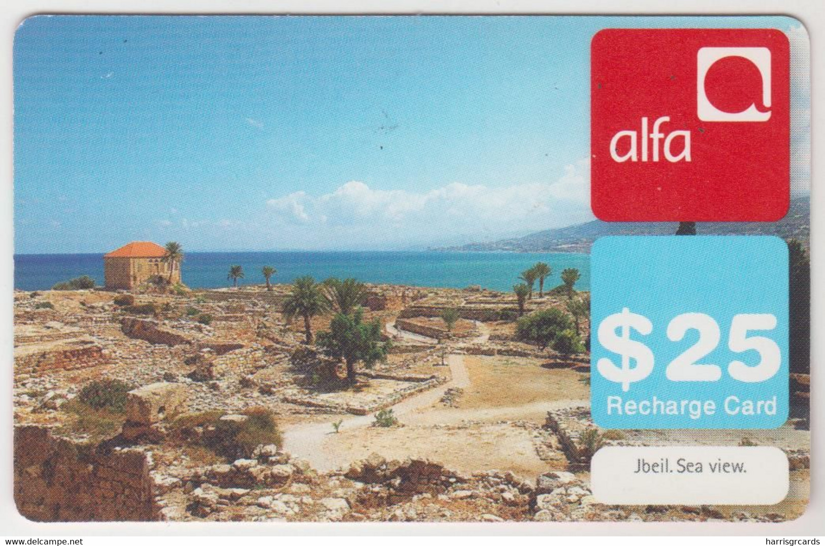 LEBANON - Jbeil Sea View , Alfa Recharge Card 25$, Exp.date 31/03/11, Used - Liban