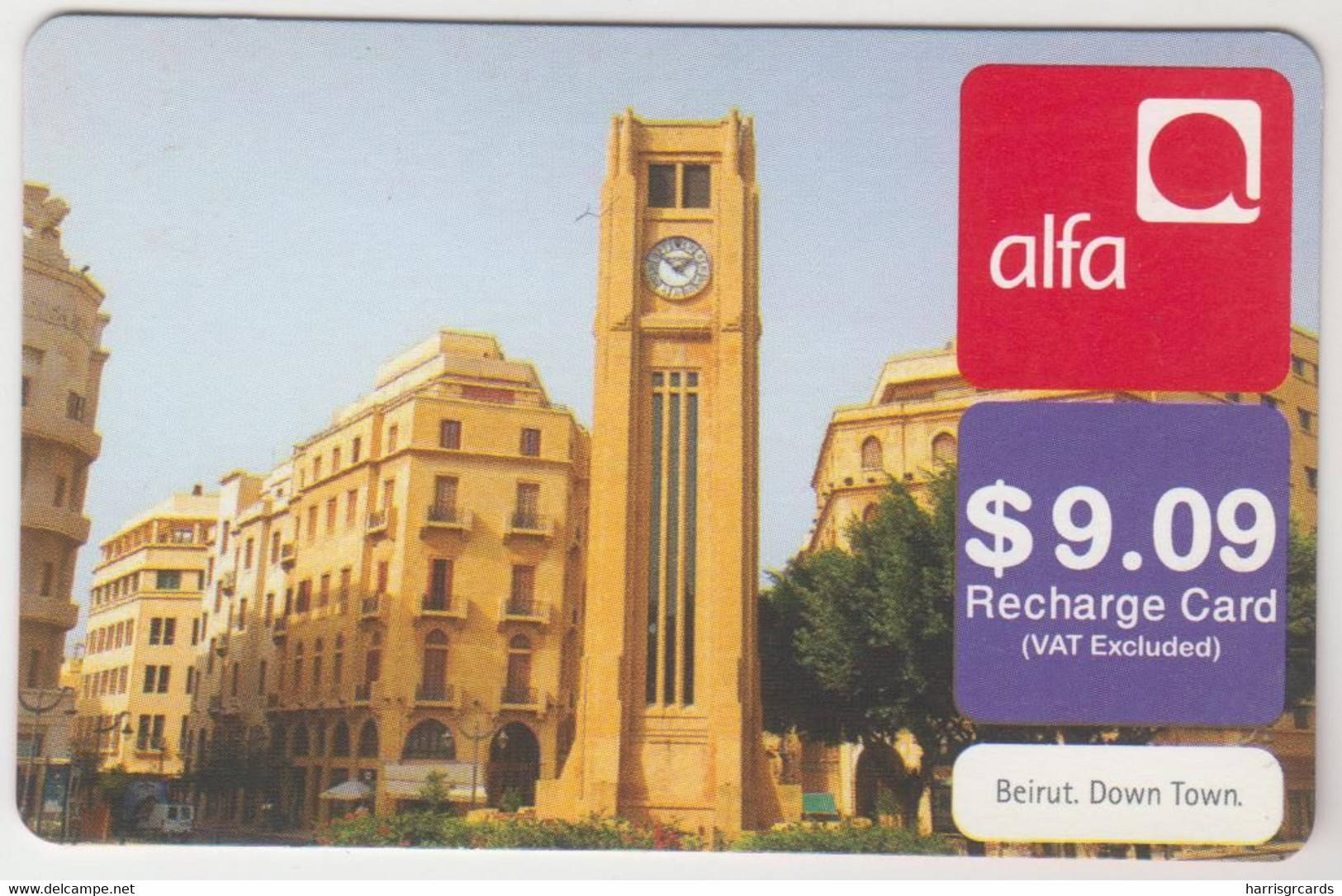 LEBANON - Beirut Downtown , Alfa Recharge Card 9.09$, Exp.date 27/10/13, Used - Libano