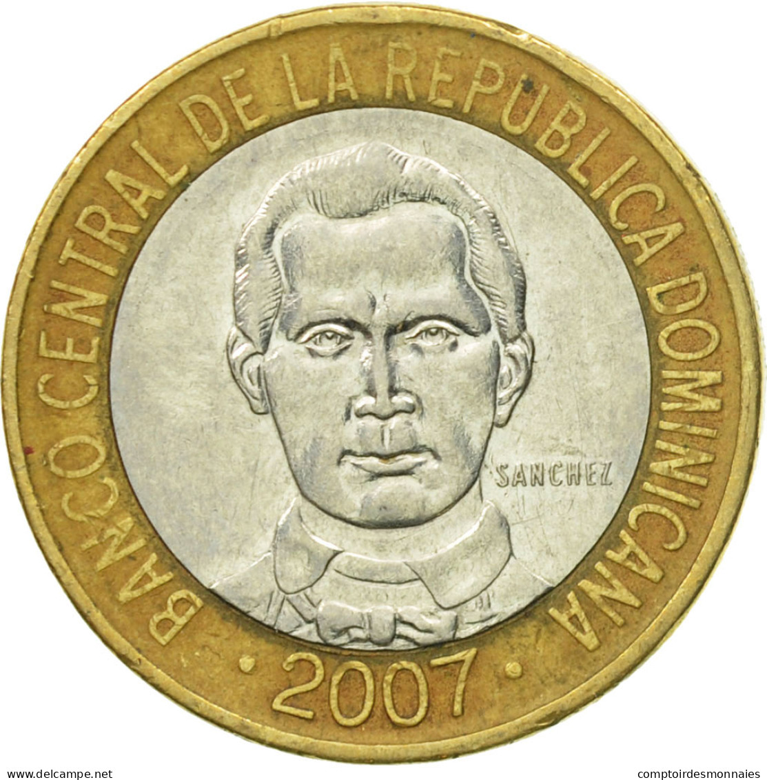 Monnaie, Dominican Republic, 5 Pesos, 2007, TTB, Bi-Metallic, KM:89 - Dominicaine