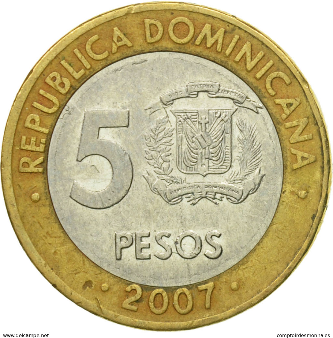 Monnaie, Dominican Republic, 5 Pesos, 2007, TTB, Bi-Metallic, KM:89 - Dominicaine