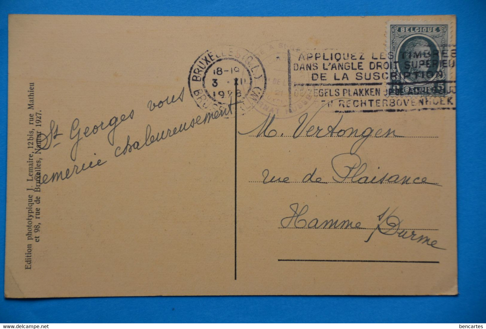 Namur 1928: Internat Russe St Georges, 16 Avenue De Salzinnes. Rare - Namen