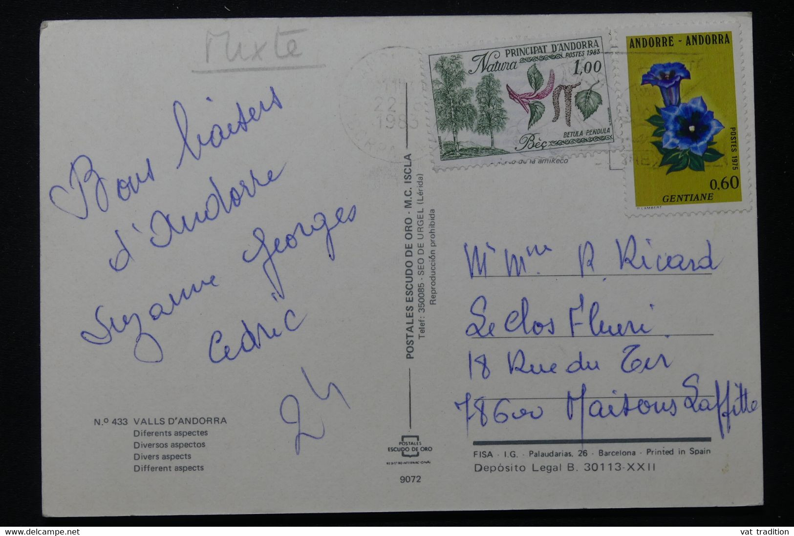ANDORRE - Affranchissement Flore Sur Carte Postale En 1983  L 86062 - Brieven En Documenten