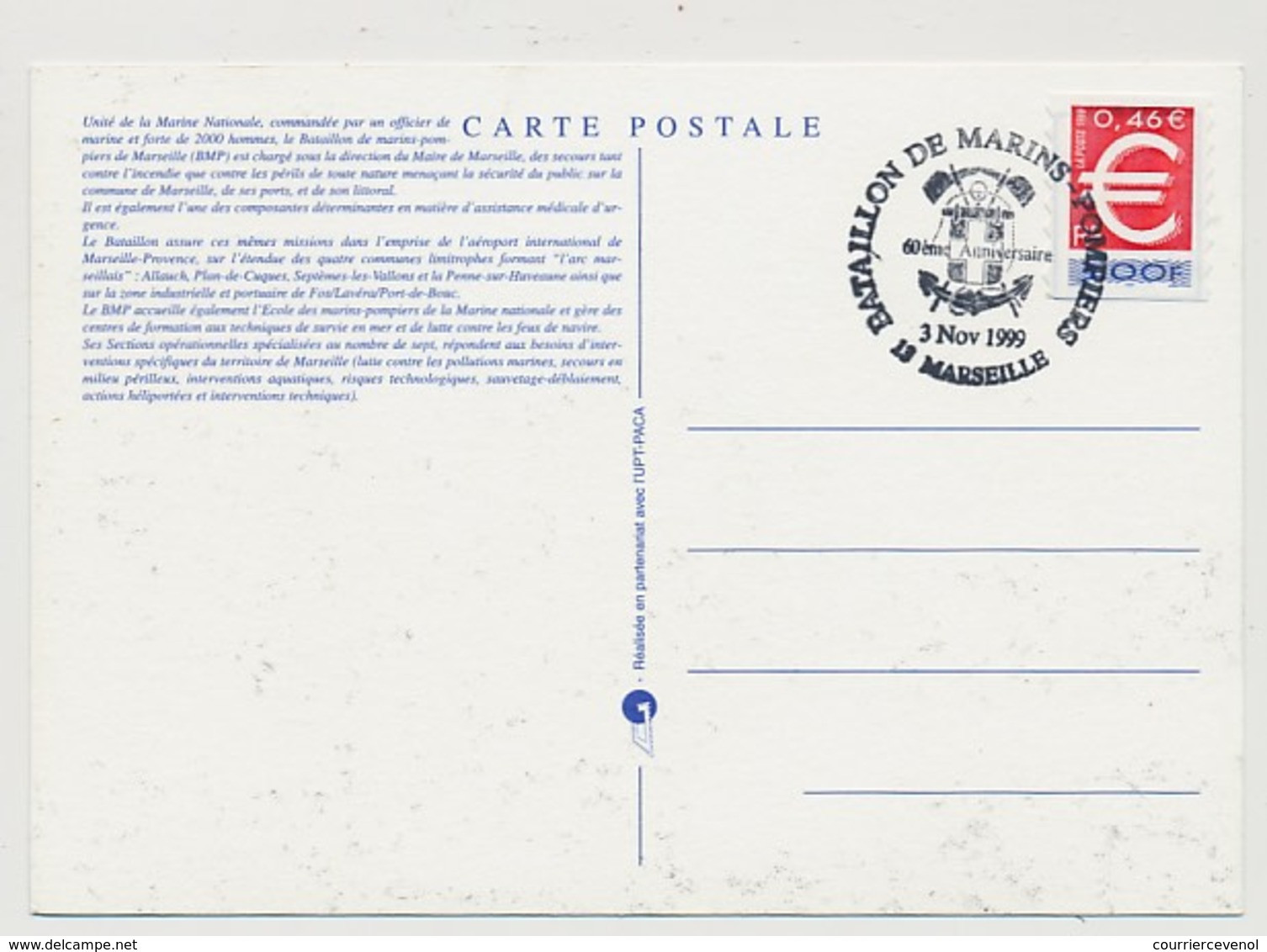 BATAILLON De MARINS POMPIERS De MARSEILLE -  3 Cartes - 60eme Anniversaire - Cachet Temporaire 1999 - Bombero