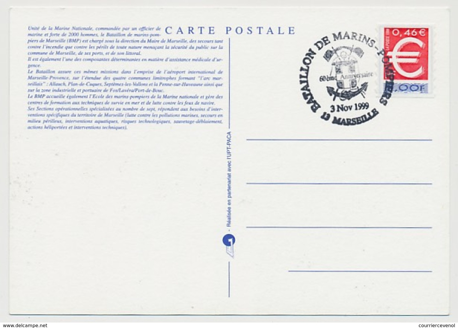 BATAILLON De MARINS POMPIERS De MARSEILLE -  3 Cartes - 60eme Anniversaire - Cachet Temporaire 1999 - Pompieri