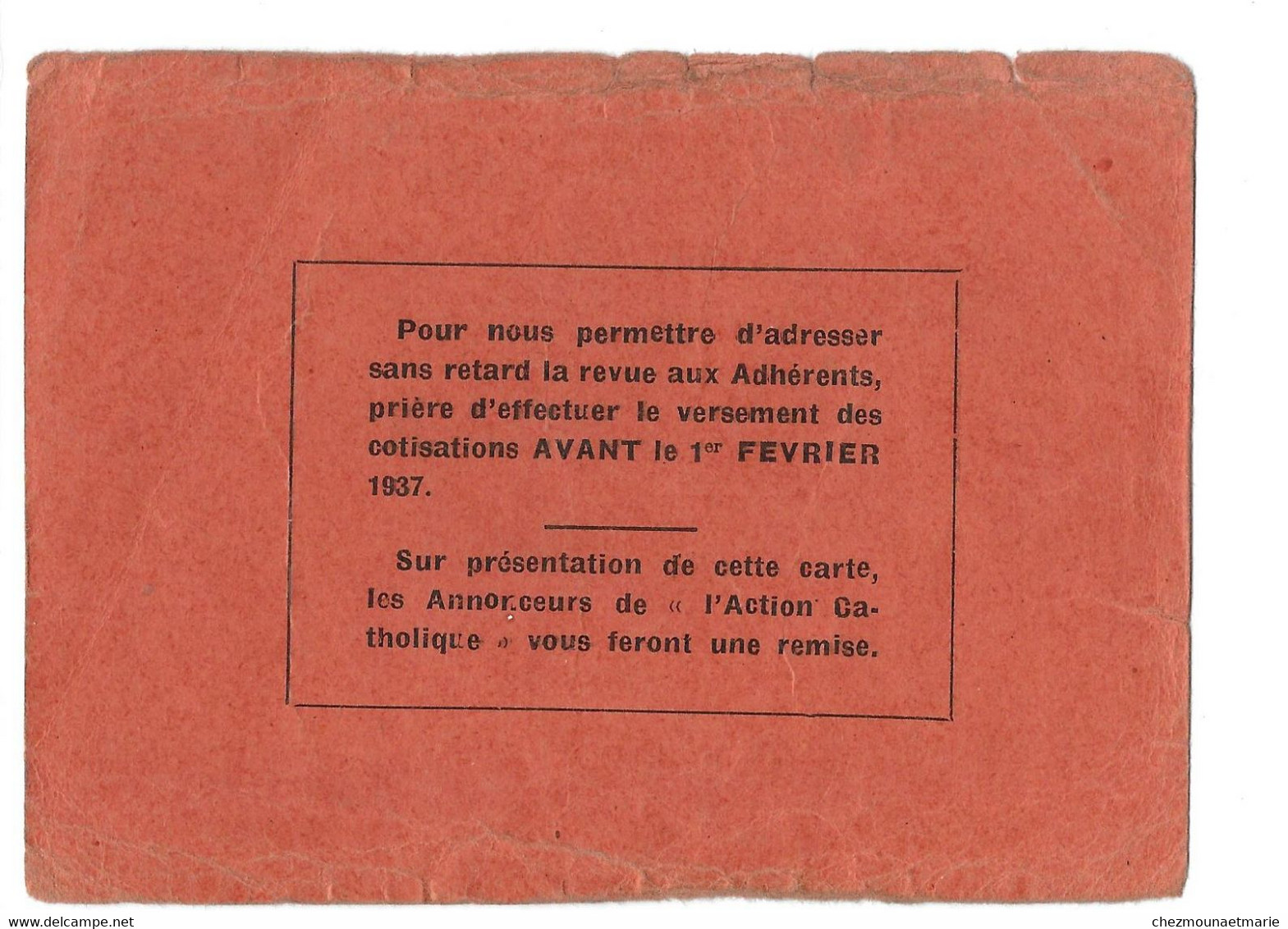 DIOCESE DE SAINT CLAUDE (JURA) - GABRIEL NEE DEMEURANT A SYAM - CARTE D ADHERENT FEDERATION NATIONALE CATHOLIQUE - Documents Historiques