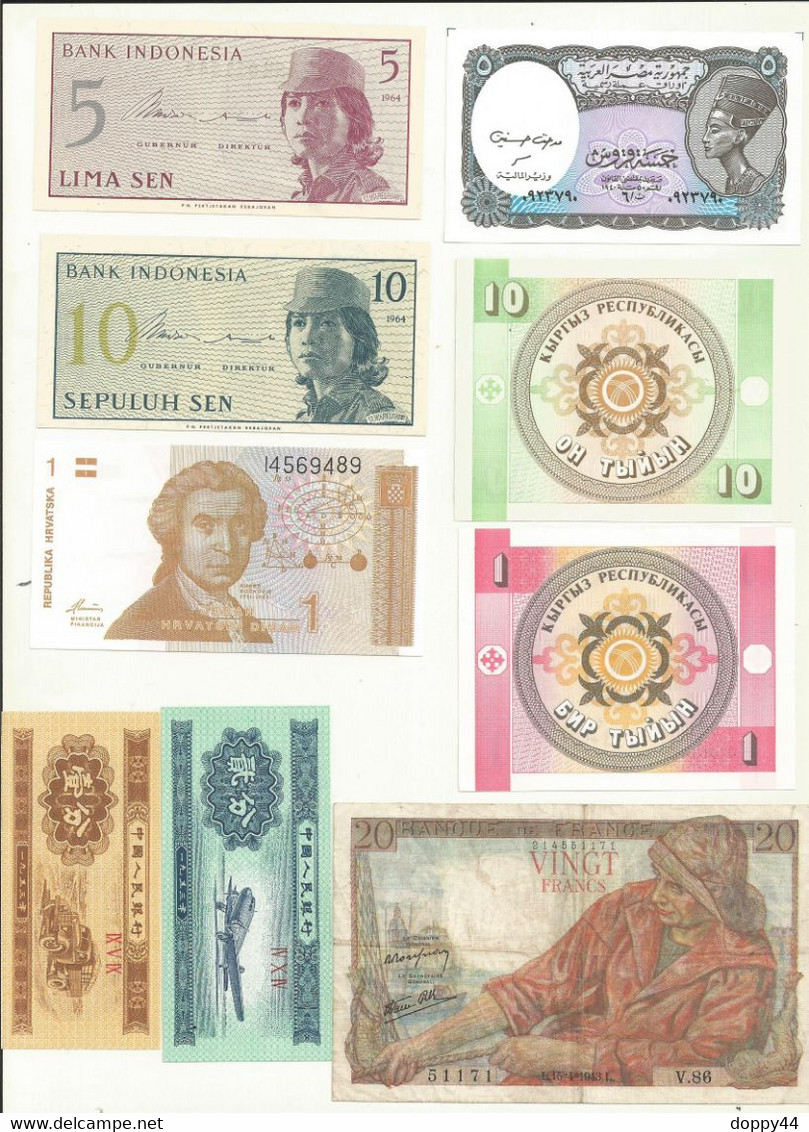 LOT BILLETS  FRANCE / CHINE/KIRGHIZISTAN/CROATIE/INDONESIE/EGYPTE. - Lots & Kiloware - Banknotes