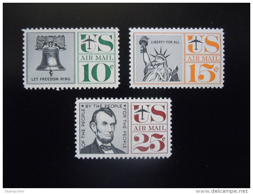 USA 1959-66 Air Mail Stamps Sc#c57-c59 Airplane Plane Statue Liberty Bell Abraham Lincoln Famous - 2b. 1941-1960 Nuovi