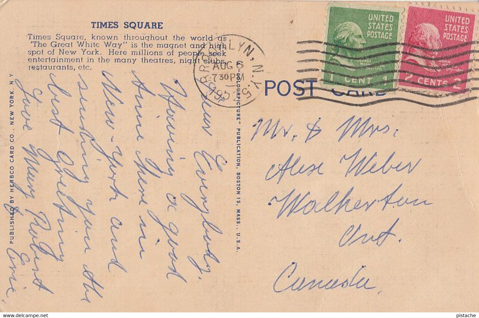 New York City - Times Square - Stamps Postmark 1952 - Animation - By Herbco Card Co. No. 42 - 2 Scans - Time Square