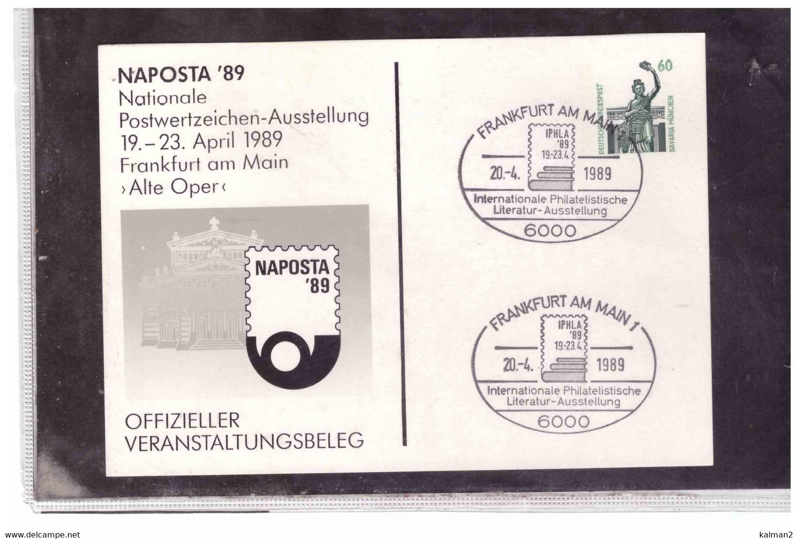 TEM13186 -   FRANKFURT  20.4.1989  /    NAPOSTA  '89 - Cartes Postales Privées - Oblitérées