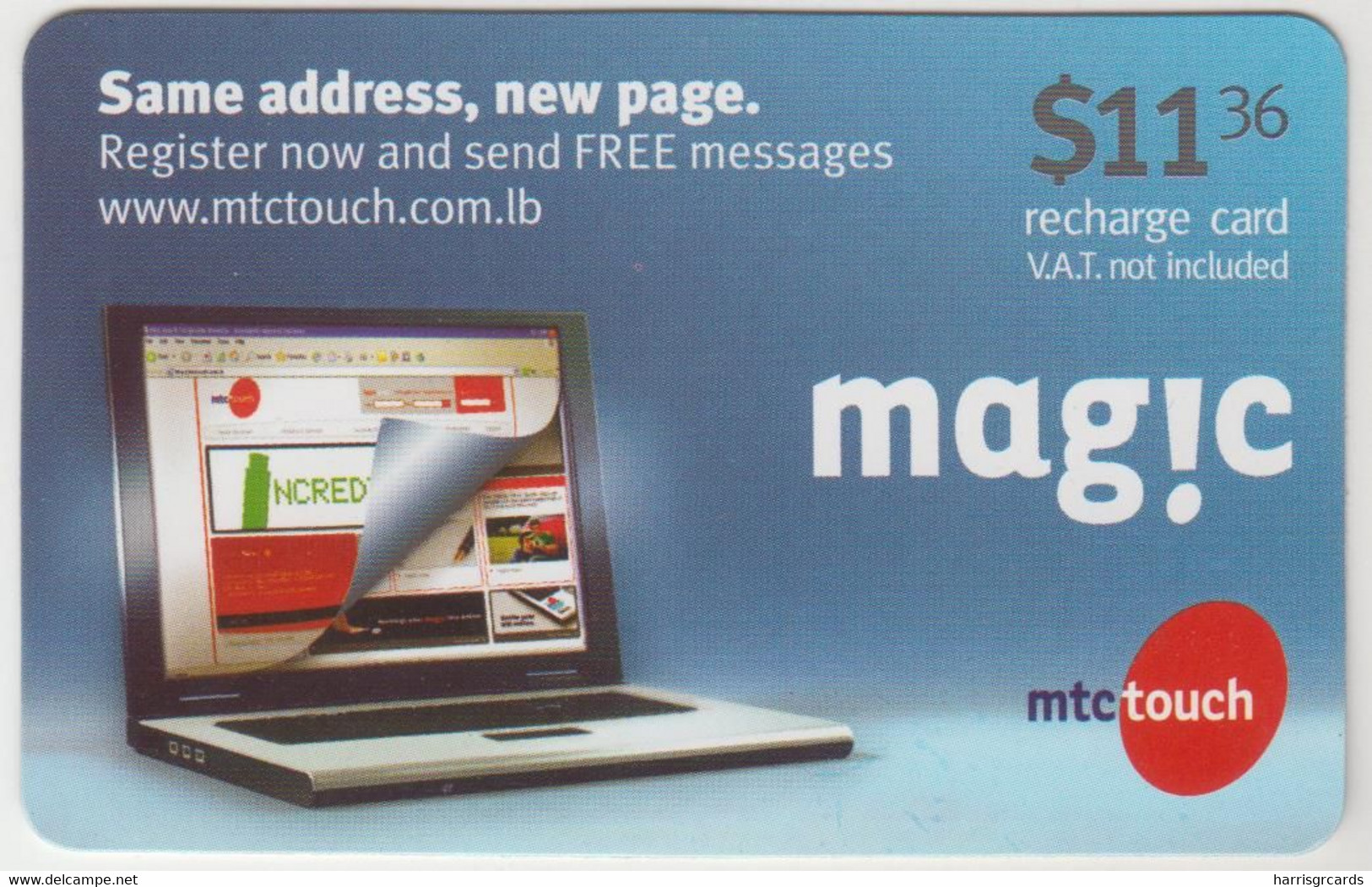 LEBANON - Mag!c Computer, MTC Touch Recharge Card 11.36$, Exp.date 15/10/11, Used - Libanon