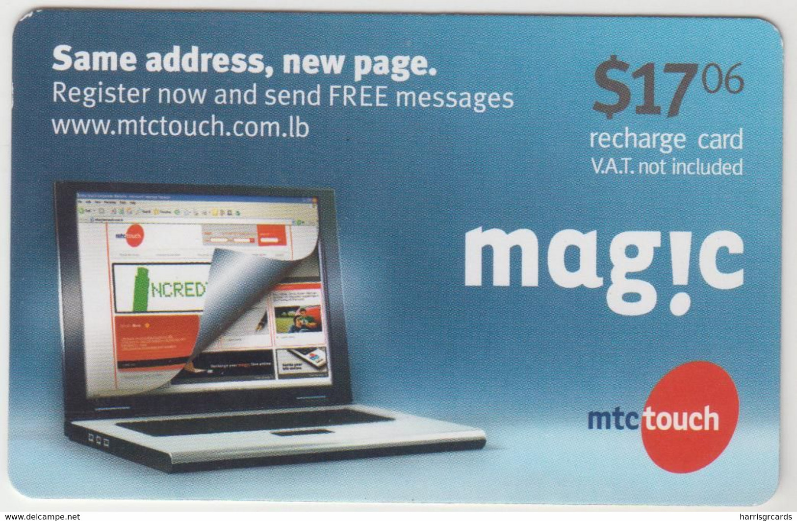 LEBANON - Mag!c Computer, MTC Touch Recharge Card 17.06$, Exp.date 17/03/11, Used - Libanon