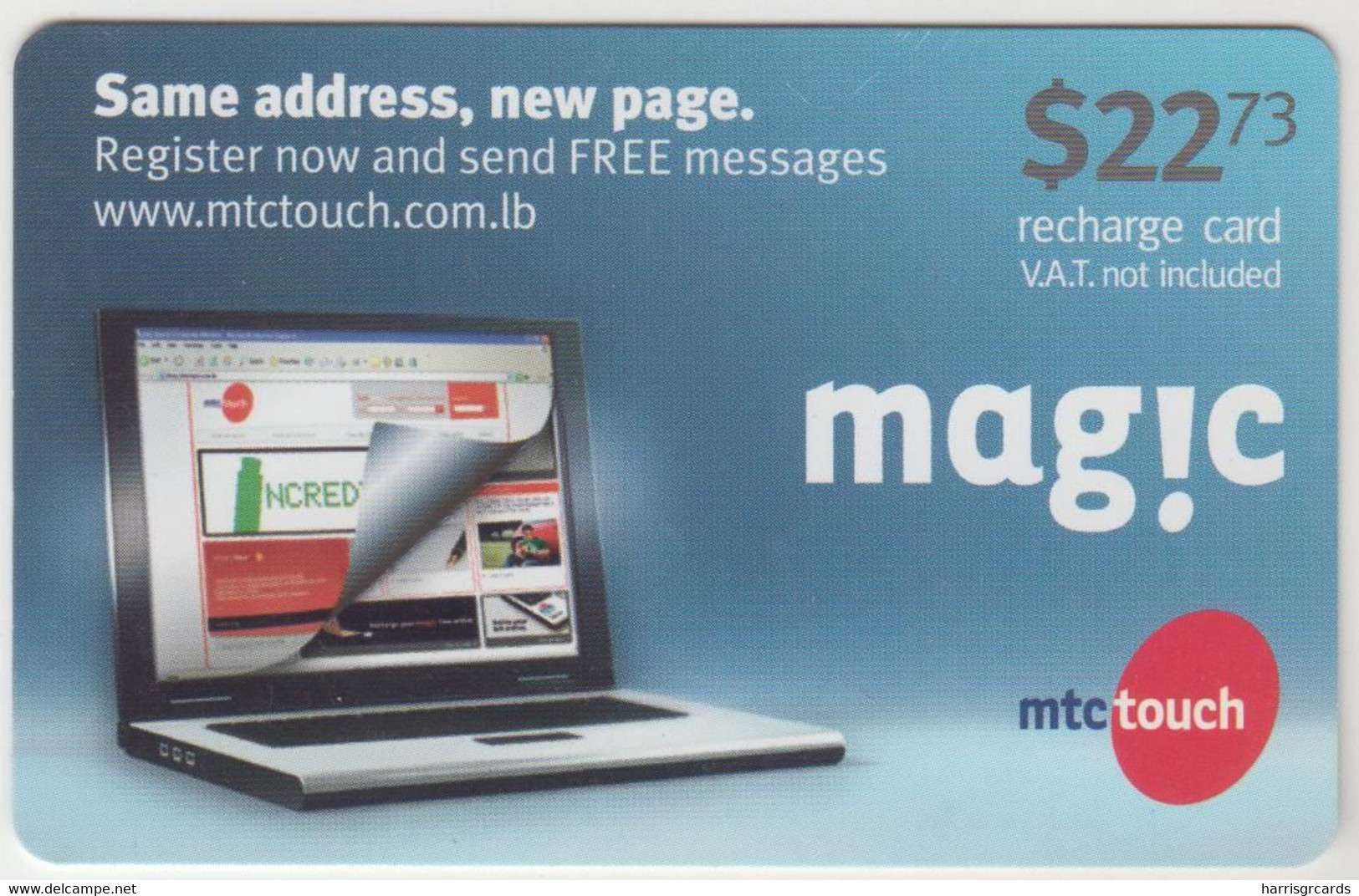 LEBANON - Mag!c Computer, MTC Touch Recharge Card 22.73$, Exp.date 22/09/11, Used - Líbano