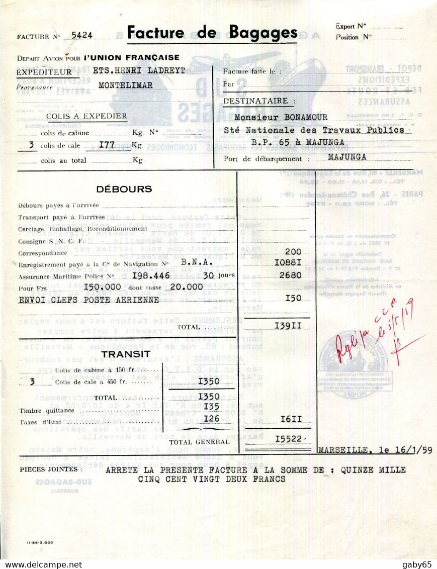 MARSEILLE.PARIS.DEPOT.TRANSPORT.FER & ROUTE.AGENCES DE BAGAGES " SUD BAGAGES " - Verkehr & Transport