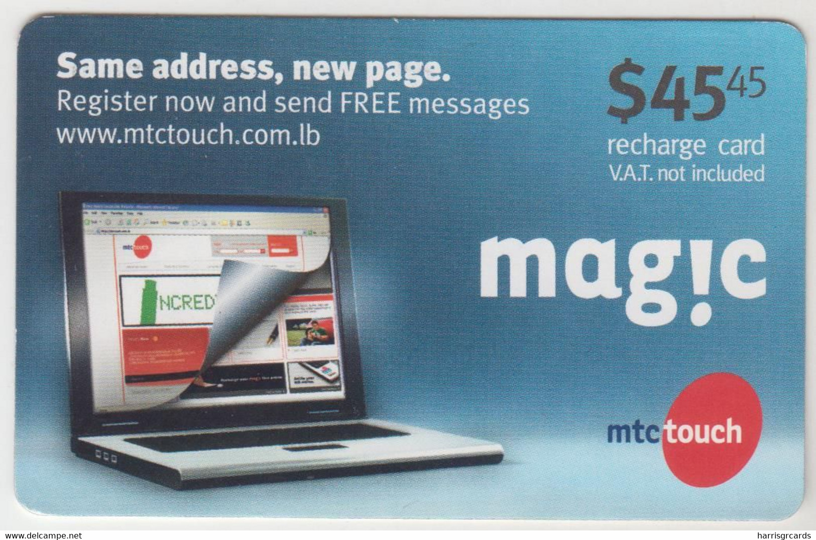 LEBANON - Mag!c Computer, MTC Touch Recharge Card 45.45$, Exp.date 17/03/11, Used - Líbano