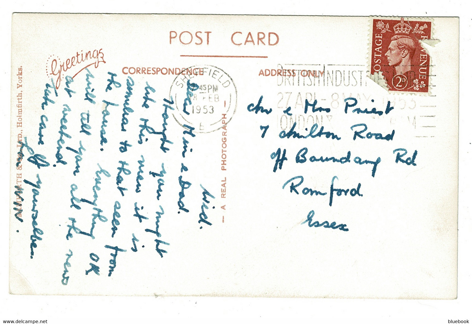 Ref 1452  - 1953 Real Photo Bamforth Postcard - Rivelin Valley - Sheffield Yorkshire - Sheffield