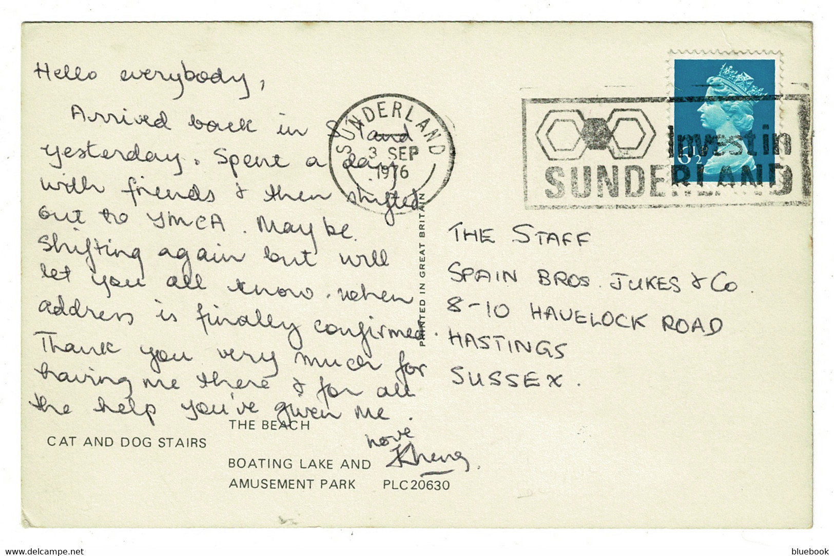 Ref 1452  - 1976 Postcard - Seaburn - Good  "Invest In Sunderland" Slogan Postmark - Andere & Zonder Classificatie