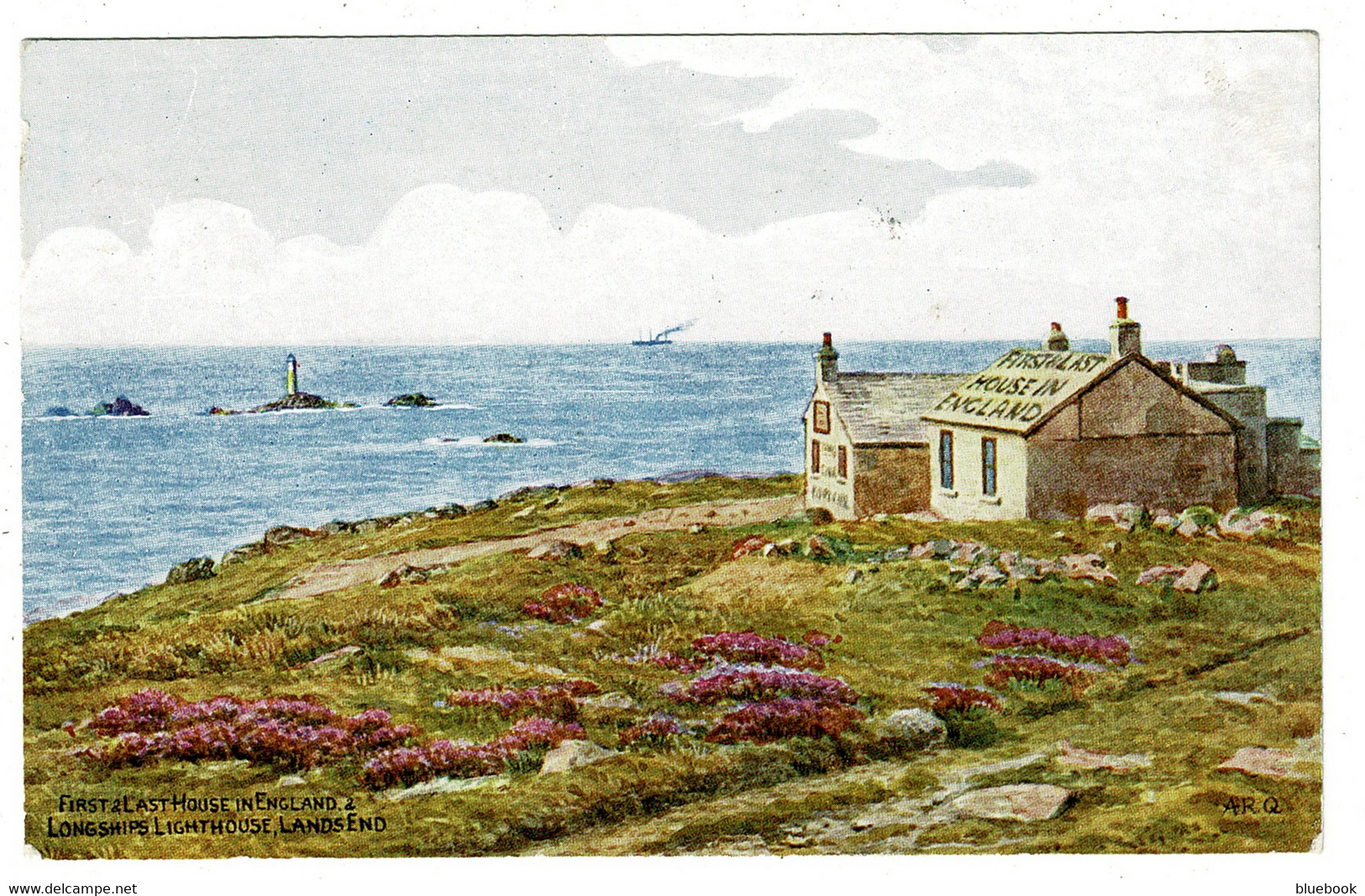 Ref 1454 - 1954 J. Salmon ARQ A.R. Quinton Postcard - Longships Lighthouse & First & Last House Cornwall - Land's End