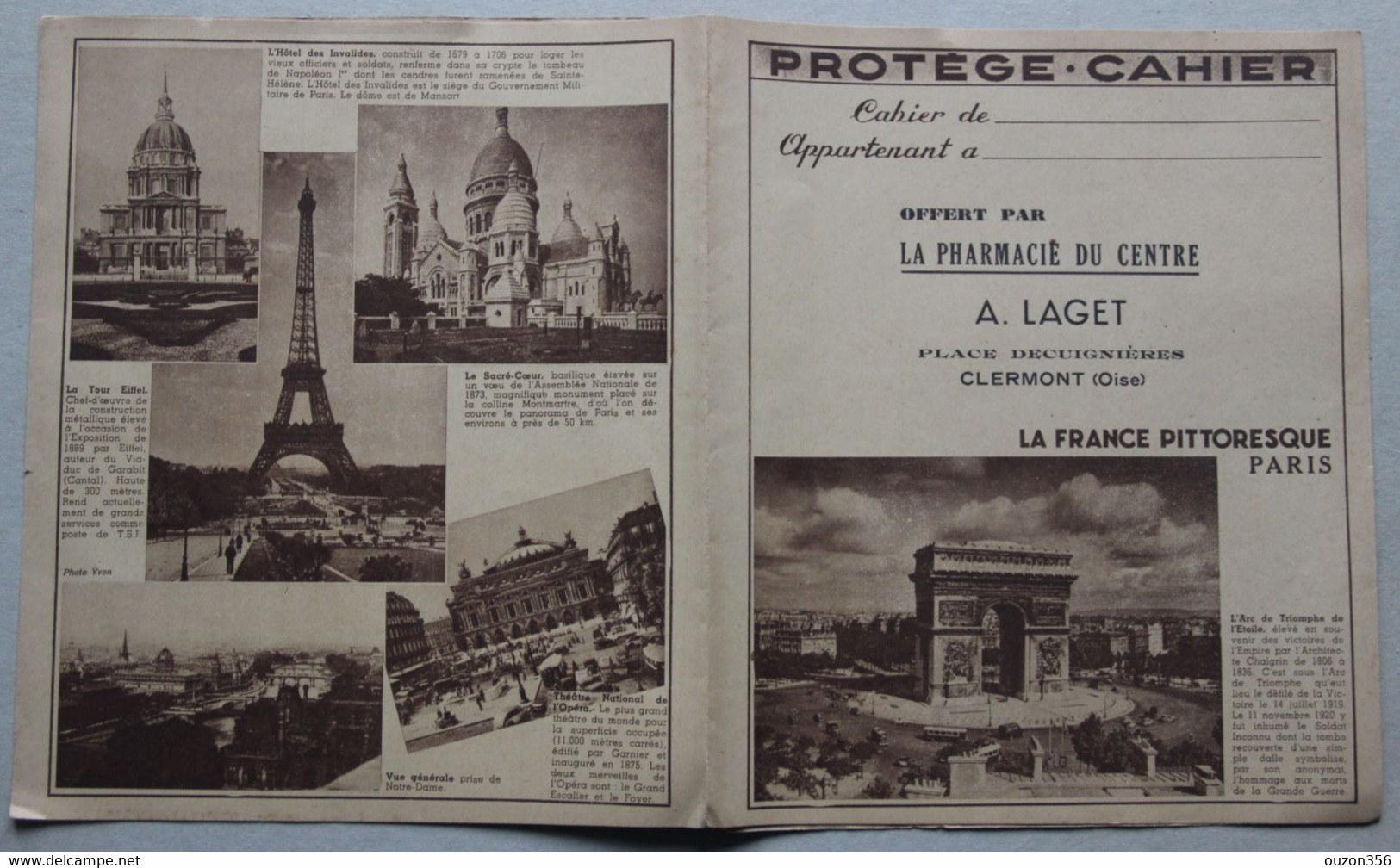 Protège-cahier, La France Pittoresque Paris, Pharmacie Laget à Clermont (Oise) - Book Covers