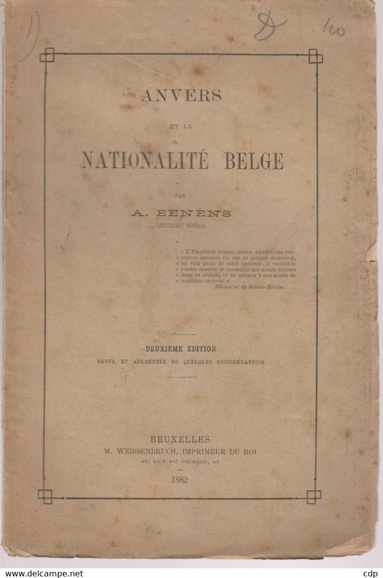 ANVERS Et Le Nationalité Belge   1882 - Altri & Non Classificati