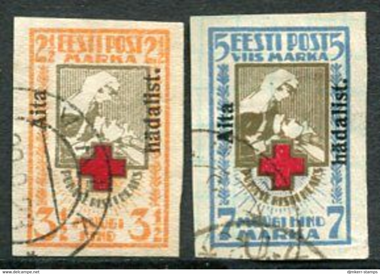 ESTONIA  1923 Red Cross Imperforate With Charity Overprint, Used.  Michel 46-47 B - Estonia