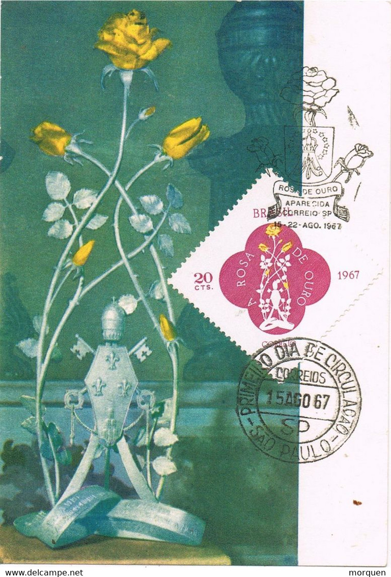 39119. Tarjeta Maxima SAO PAULO (Brasil) 1967. ROSA De OURO, Flowers, Rosa - Maximum Cards