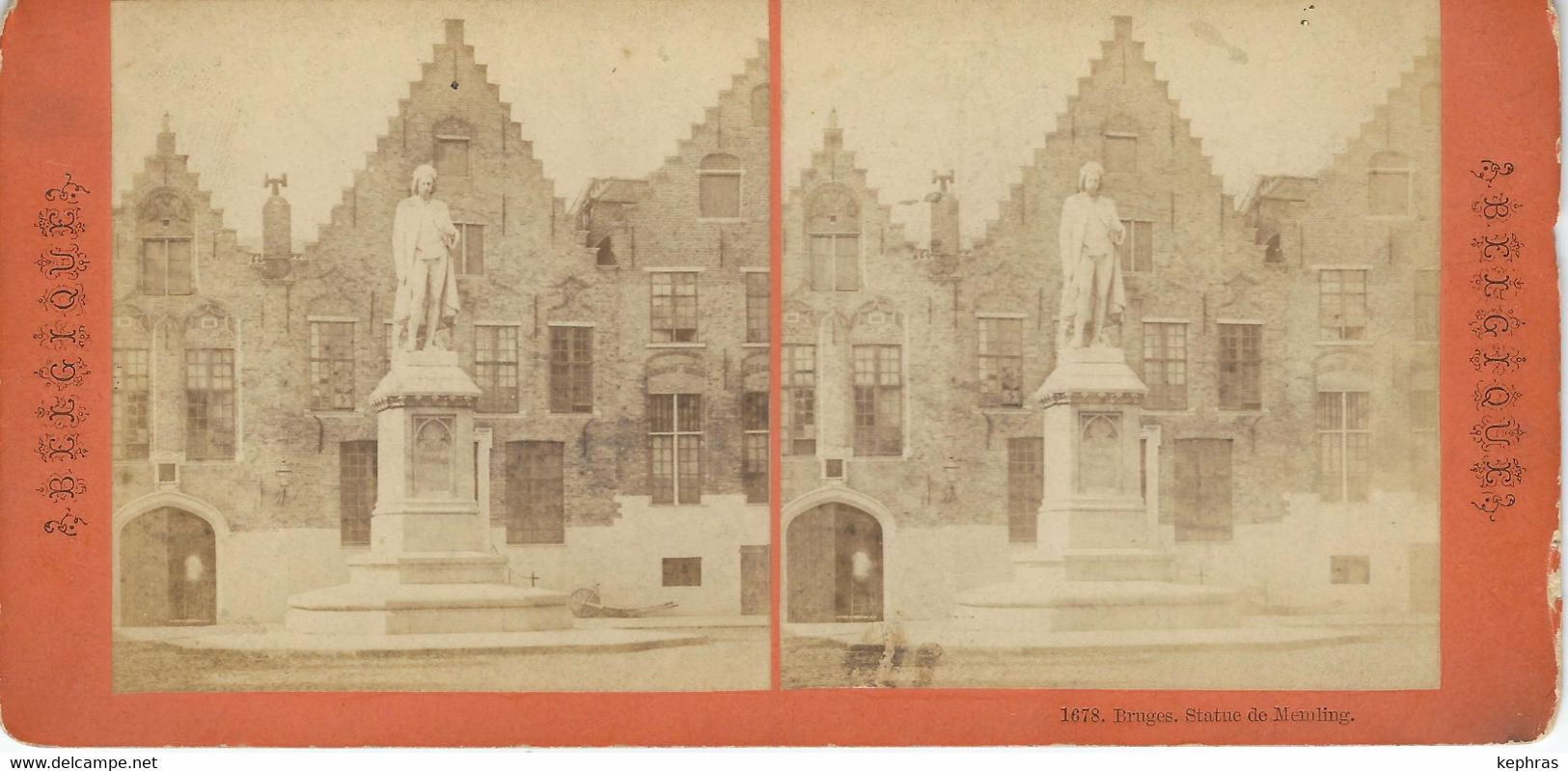 Photo Stéréo - BELGIQUE - 1678. BRUGES - Statue De Memling - Stereoscopic