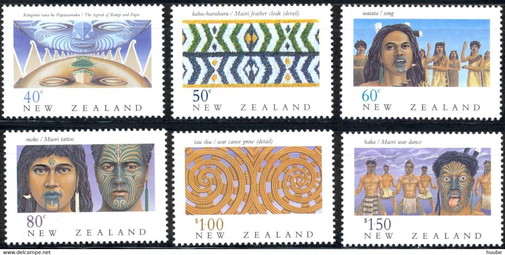 New Zealand, 1990, Michel 1128-1133,	New Zealand Heritage-The Maori (waiata Song And Haka Maori War Dance), 6v, MNH - Music